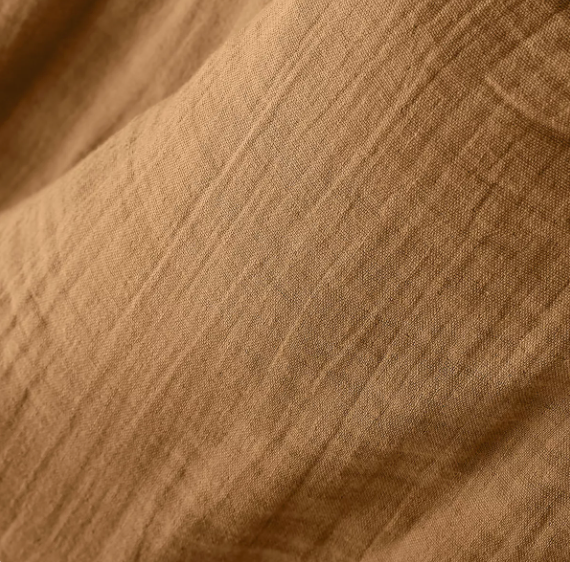 Nappe double gaze de coton unie brodée Camel - Atelier deux points