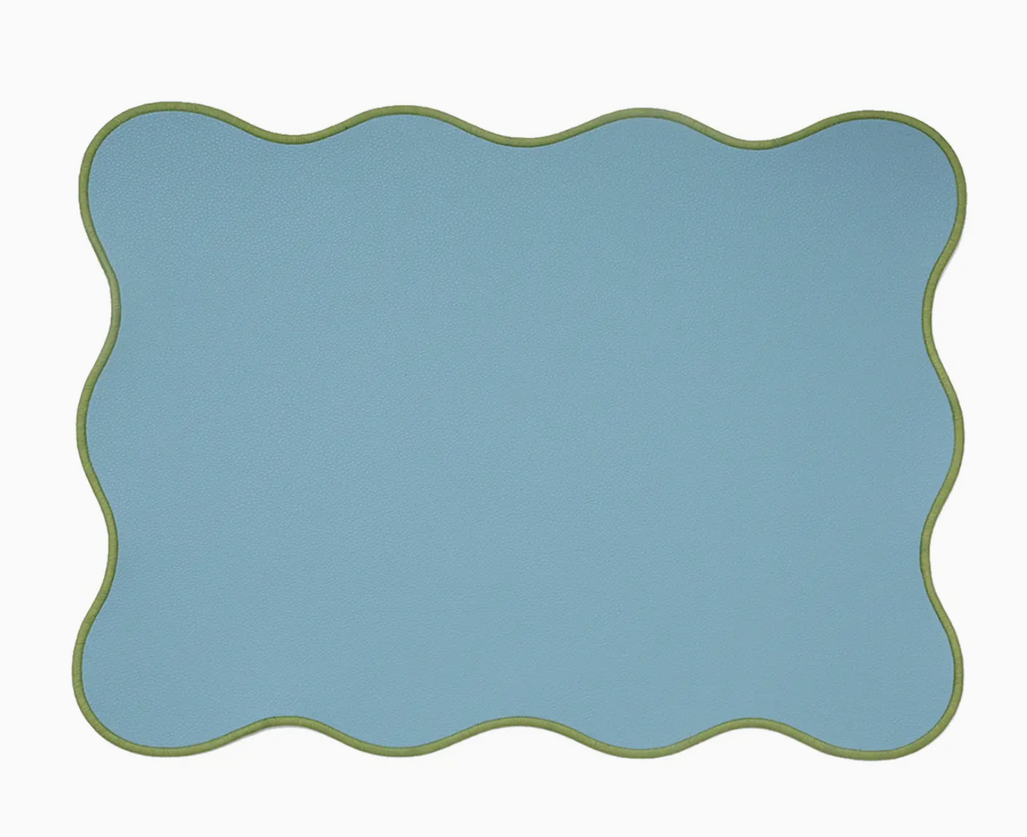 Set de table en PVC brodé bleu et vert uni - Atelier deux points