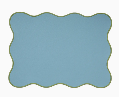 Set de table en PVC brodé bleu et vert uni - Atelier deux points