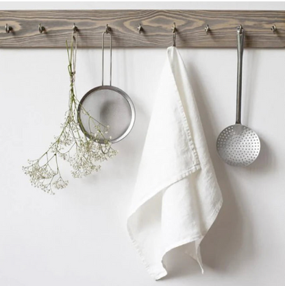 Torchon en lin brodée Blanc cassé - Atelier deux points