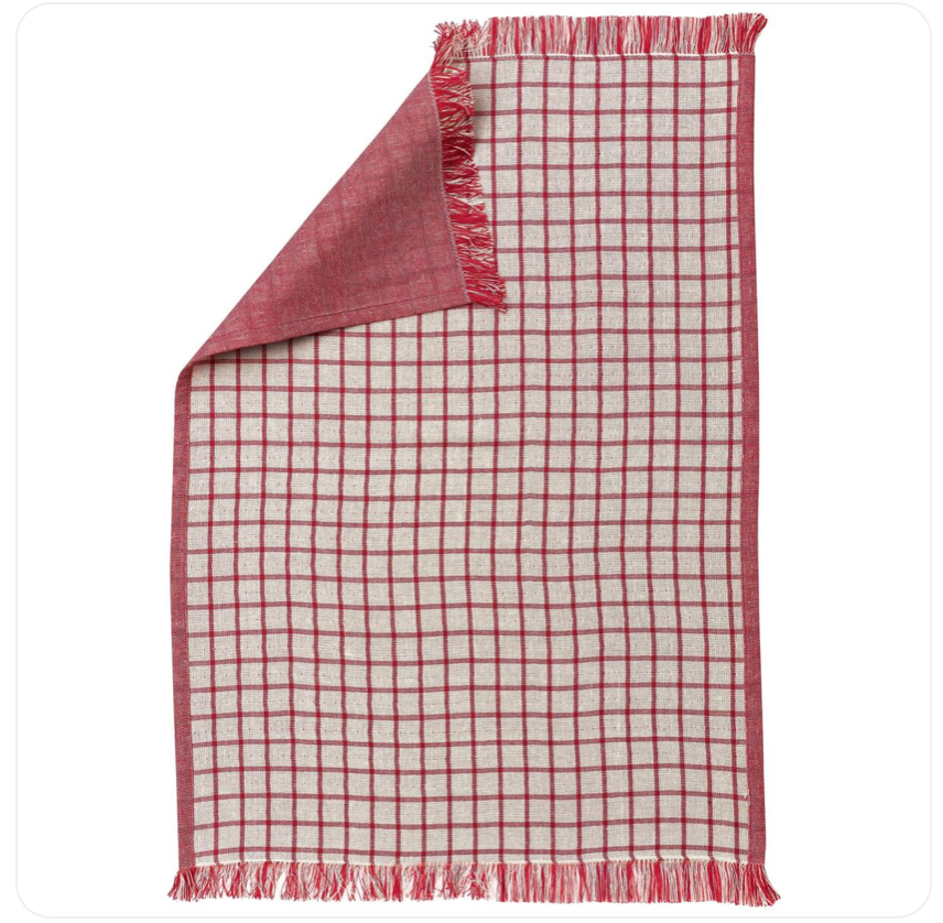 Torchon en coton recyclé brodé Rouge et blanc - Atelier deux points