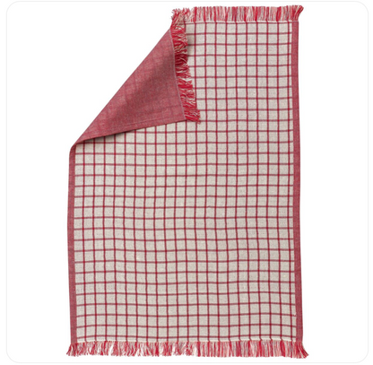Torchon en coton recyclé brodé Rouge et blanc - Atelier deux points
