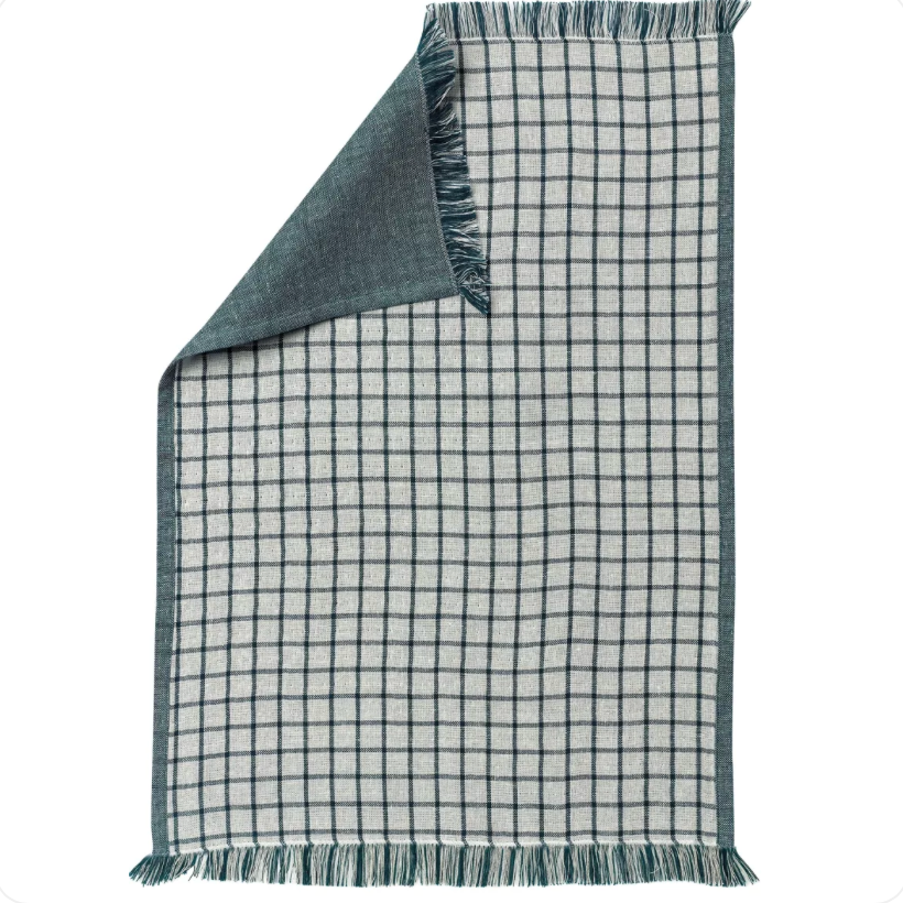 Torchon en coton recyclé brodé Bleu et blanc - Atelier deux points