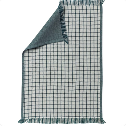 Torchon en coton recyclé brodé Bleu et blanc - Atelier deux points