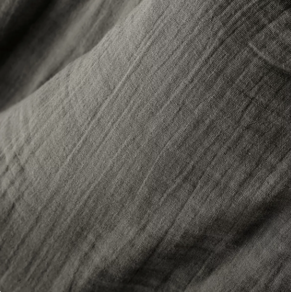 Nappe double gaze de coton unie brodée granit - Atelier deux points