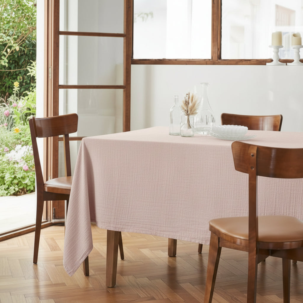 Nappe double gaze de coton unie brodée Guimauve - Atelier deux points