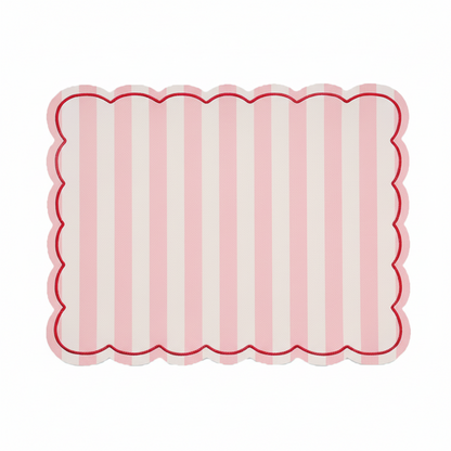 Set de table en PVC brodé rose et rouge rayé - Atelier deux points
