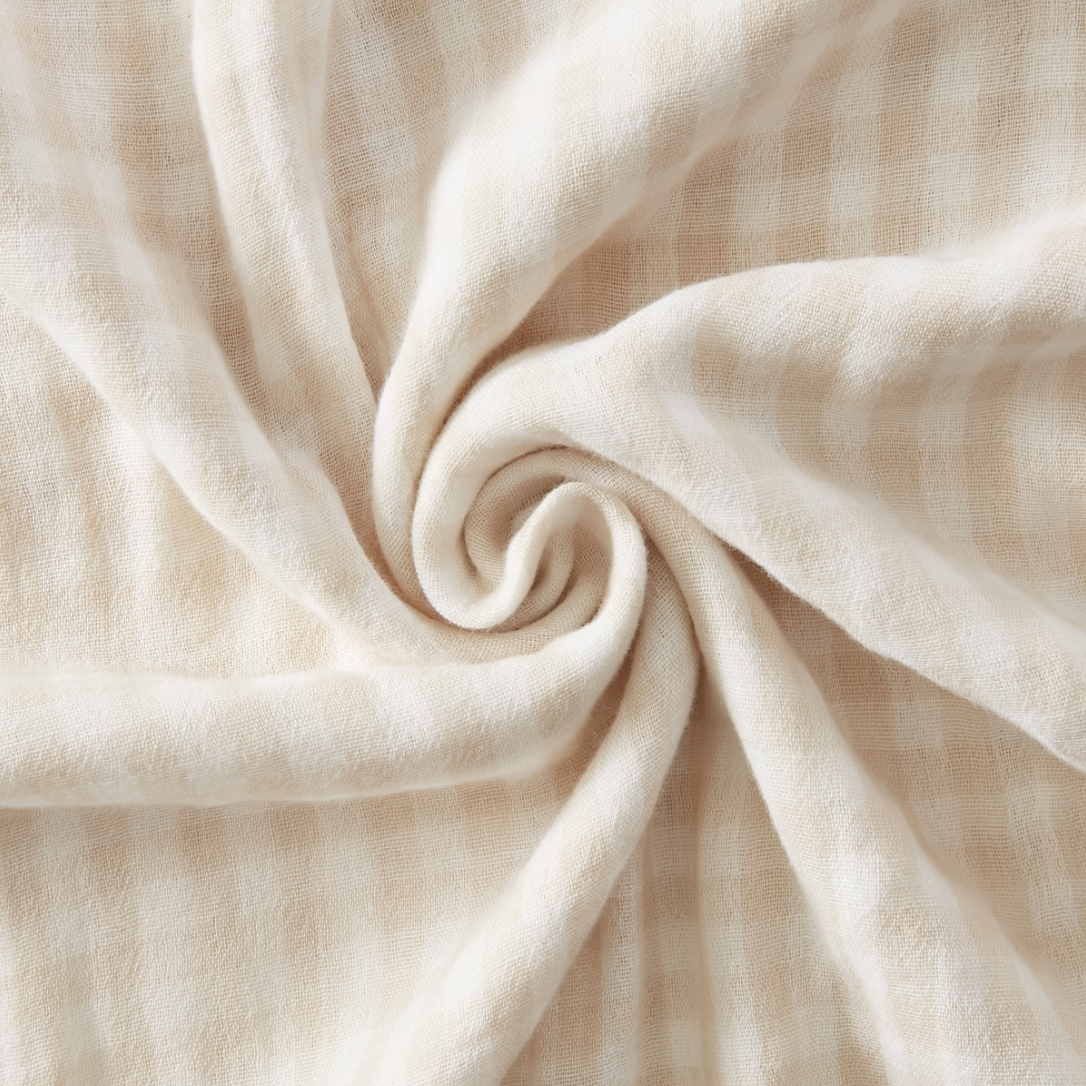 Serviette double gaze de coton vichy brodée pampa - Atelier deux points