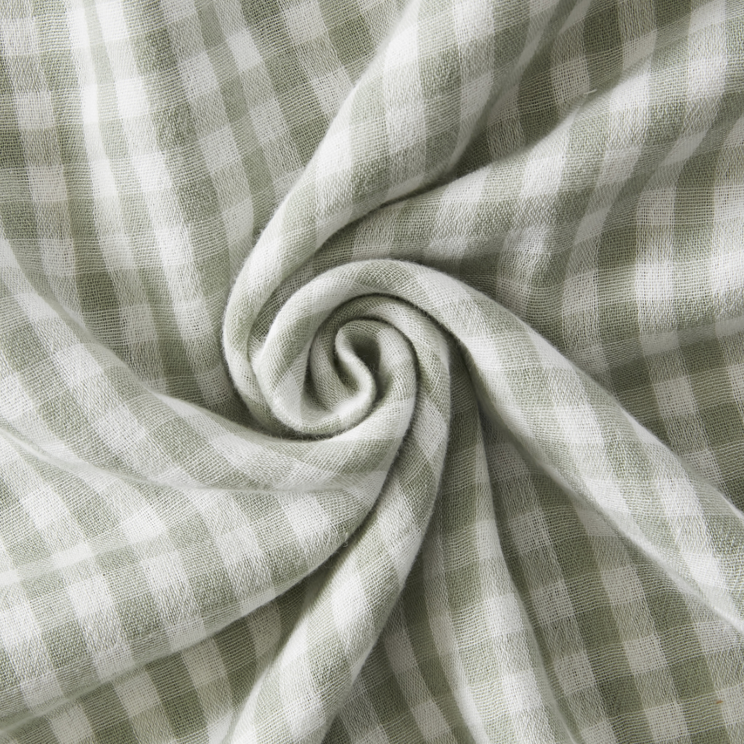 Serviette double gaze de coton vichy brodée Eucalyptus - Atelier deux points