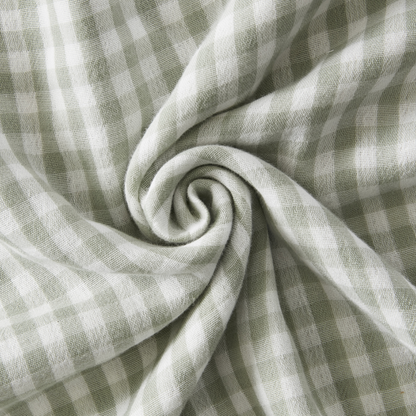 Serviette double gaze de coton vichy brodée Eucalyptus - Atelier deux points