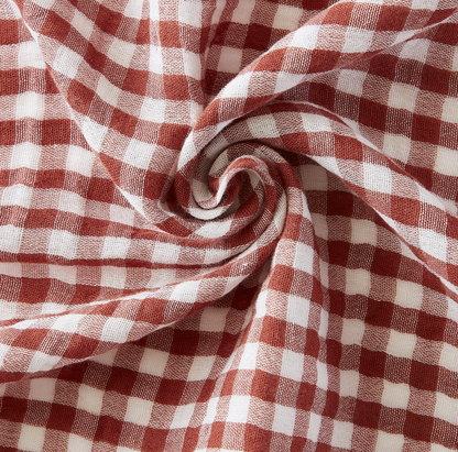 Serviette double gaze de coton vichy brodée terracotta - Atelier deux points