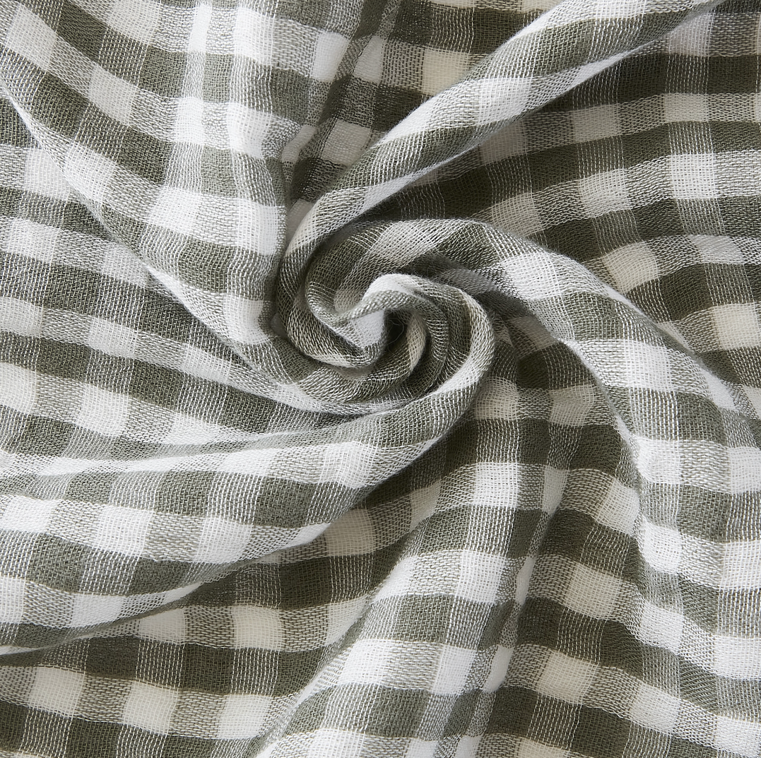 Serviette double gaze de coton vichy brodée romarin - Atelier deux points