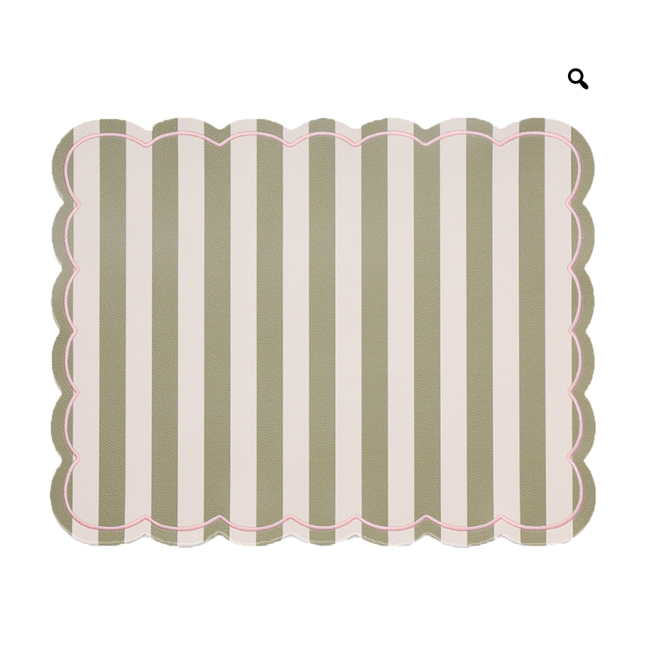 Set de table en PVC brodé vert et rose rayé - Atelier deux points