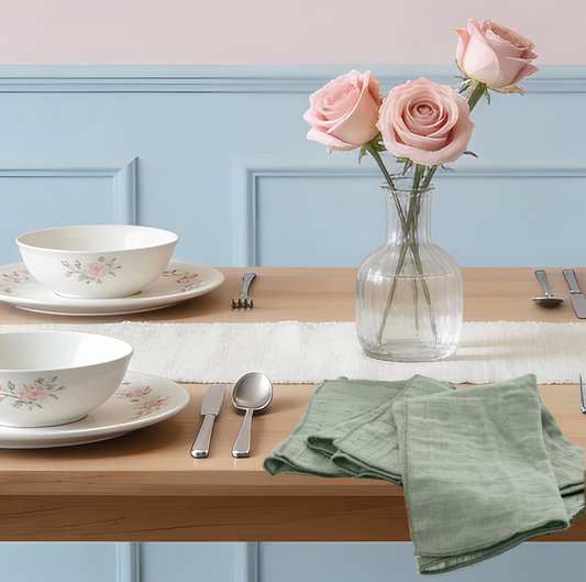 Serviette double gaze de coton unie brodée Eucalyptus - Atelier deux points