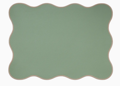 Set de table en PVC brodé uni vert et beige - Atelier deux points